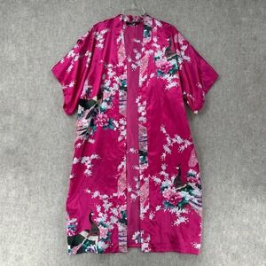 Shanghai SOHO Pink Floral Kimono Robe One Size Lounge Spa Bath Satin NO BELT